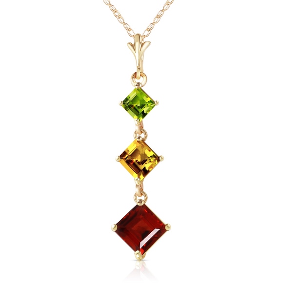 GOLD NECKLACE WITH PERIDOT, CITRINE GARNET